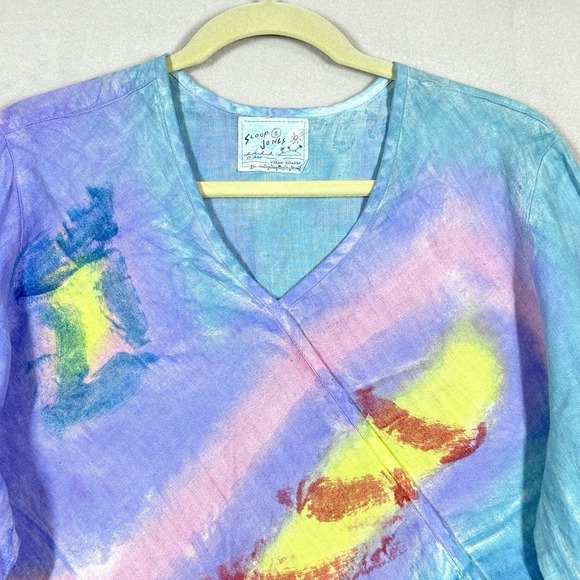 Sloop Jones Top Womens Small Virgin Islands Watercolor Pullover Art to Wear OOAK - Picture 2 of 14